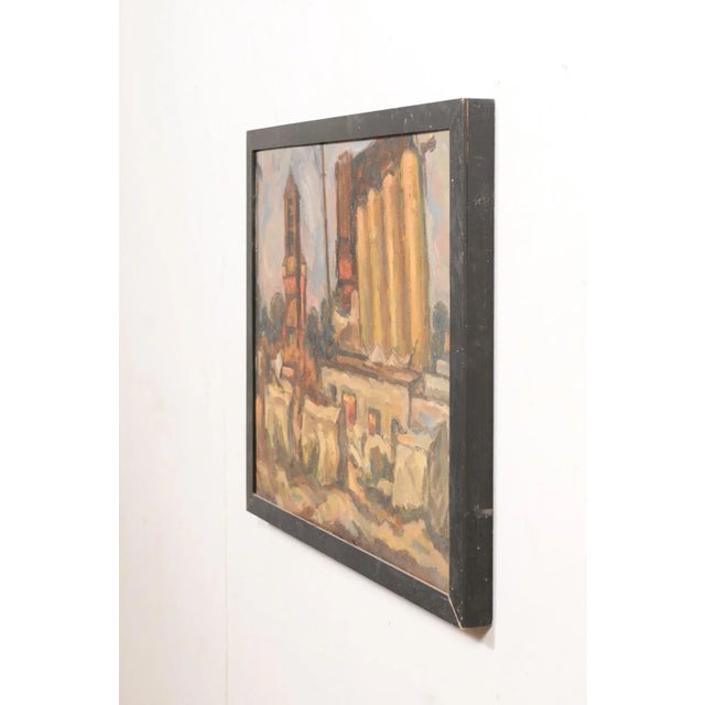 Mid-Century Modern Mid-Century Abstract Painting 'Town Landscape' in a Rustic Black Wood Frame For Sale - Image 3 of 11