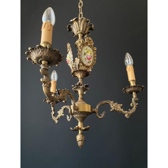 Antique Chandelier with Ceramic Decorations, 1960s For Sale - Image 4 of 14