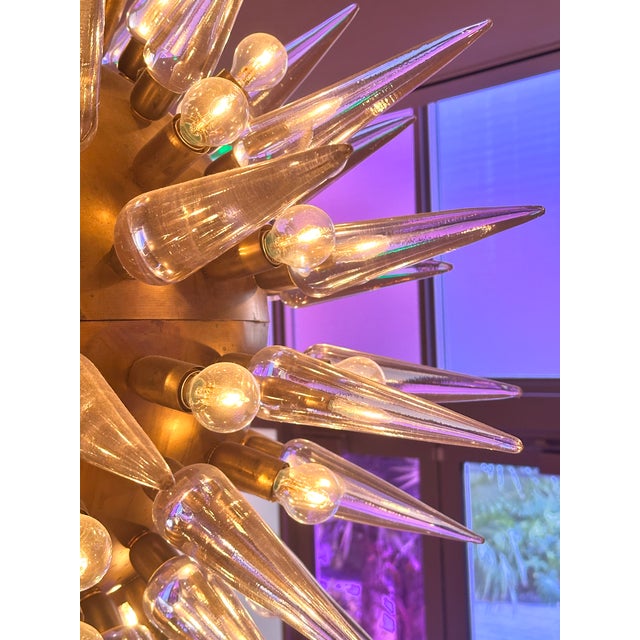 Mid-Century Modern Mid Century Murano Glass Spike Sputnik Chandelier, Brass Globe, 1960s Lighting For Sale - Image 3 of 18