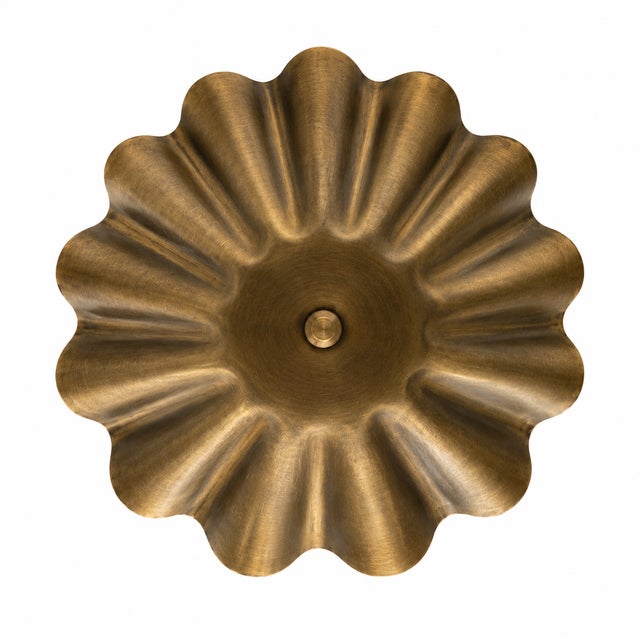 Scalloped Brass Flush Mount Ceiling Light, Mid Century Modern Brass Ceiling Fixture, Flower Shade Semi Flush Light for Bedroom Hallway Foyer For Sale - Image 6 of 8