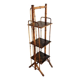 Antique Rattan Lacquered Tall Etagere For Sale