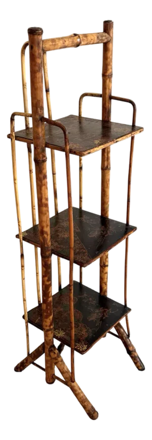 Antique Rattan Lacquered Tall Etagere