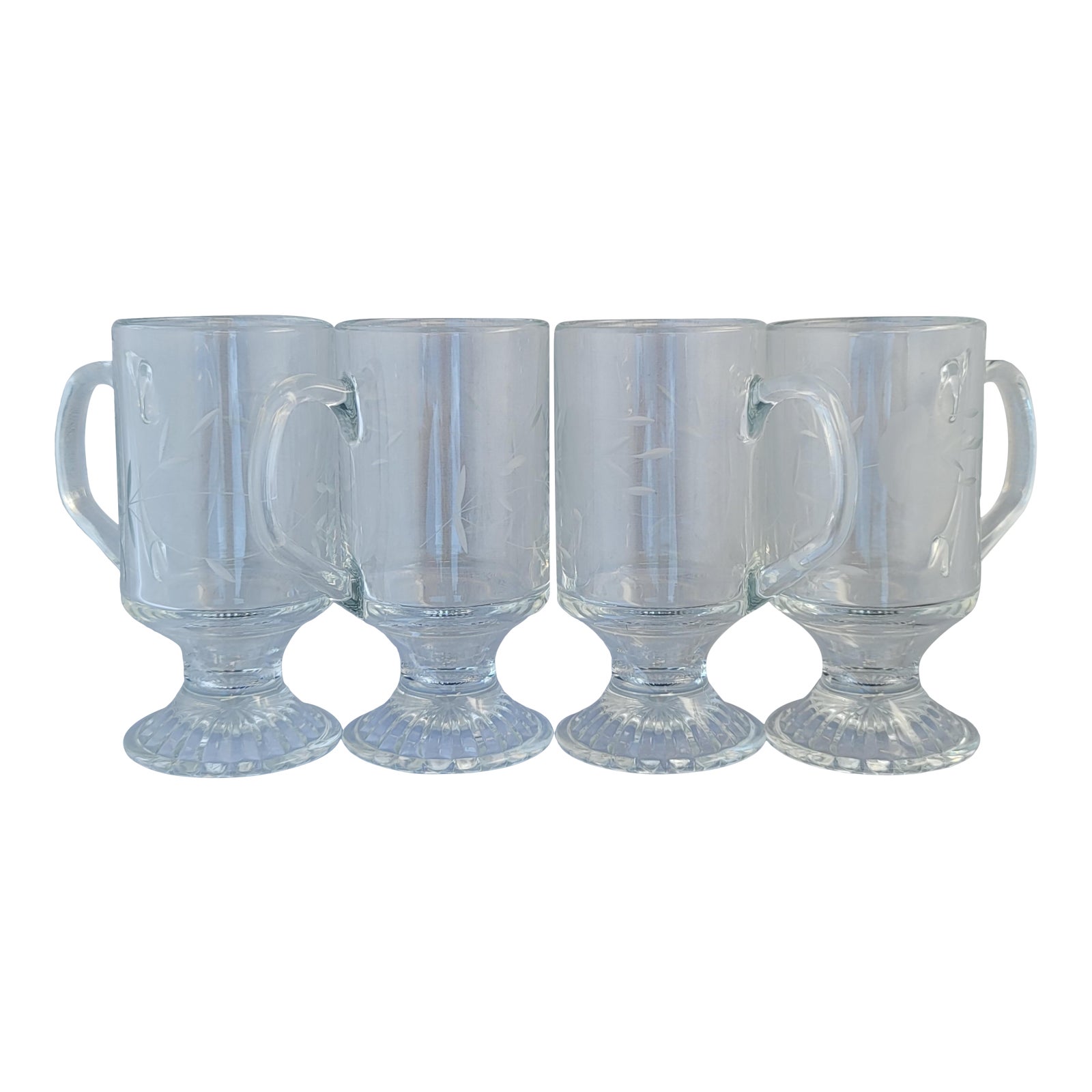 Vintage 1960s Princess House Footed Clear Pressed Cut Glass Mugs Latte