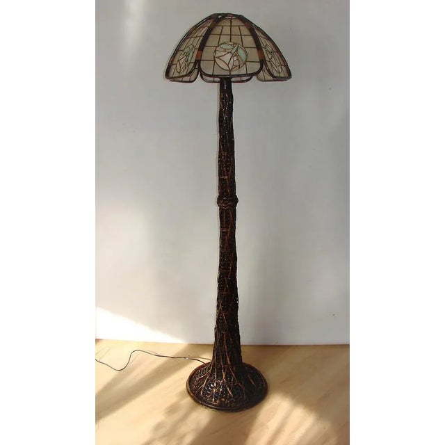 Wood Floor Lamp in Rattan , 1950s For Sale - Image 7 of 8