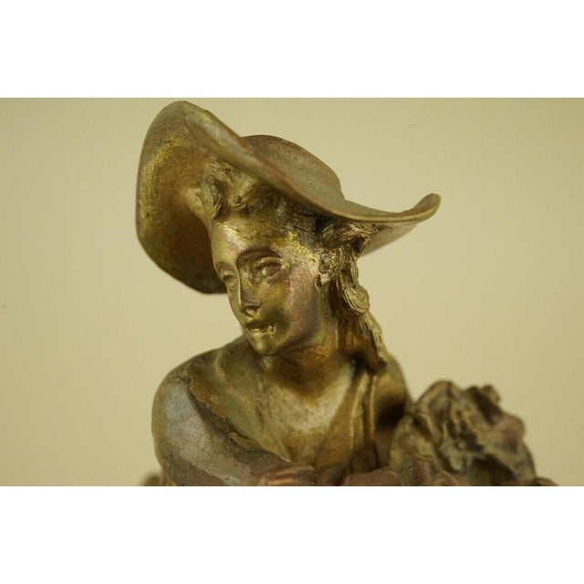 20th Century Mercury-Gilded Bronze Sculptures of Lady and Dandy, France For Sale - Image 14 of 18