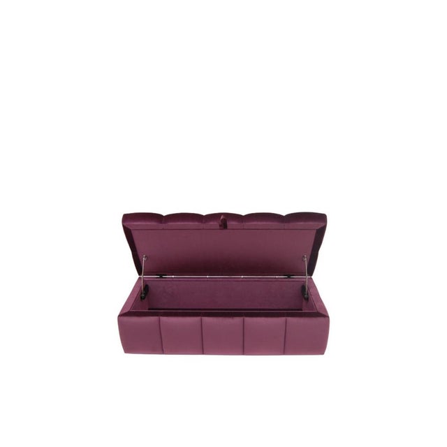 Early 21st Century Tufted Storage Ottoman in Burgundy Velvet by Naula Design For Sale - Image 5 of 6