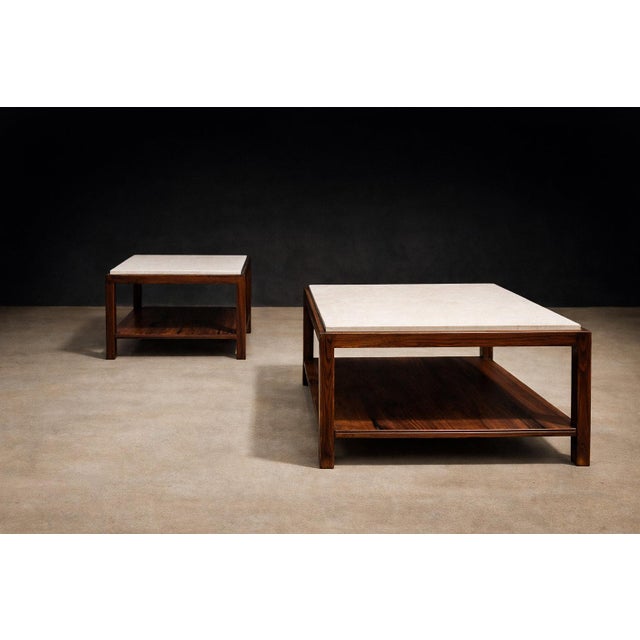 Sergio Rodrigues Pair of Brazilian Rosewood and White Marble Side Tables, Brazil, 1960s- Lot 866 For Sale In New York - Image 6 of 13