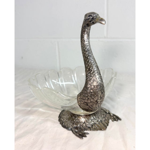 19th Century Antique 1800's Georg Roth & Co. Hanau German Sterling Silver Cut Glass Swan Bowl For Sale - Image 5 of 16