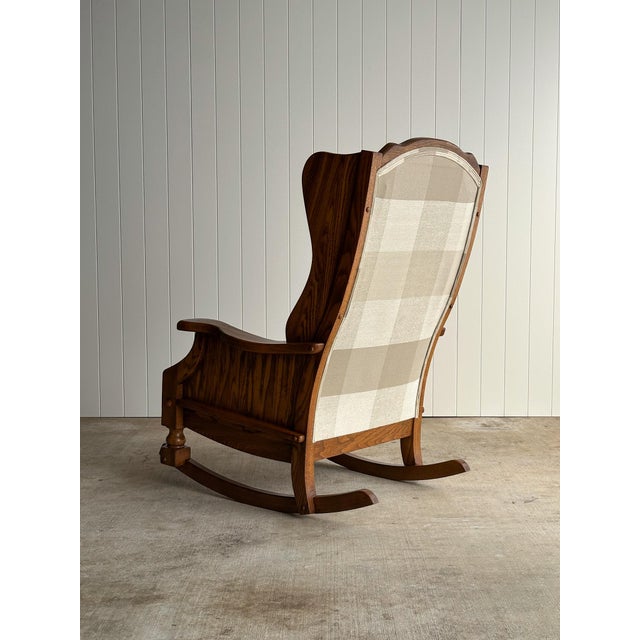 Wood Studio Craft Oak Wingback Rocking Chair With Carved Rail, C. 1970s For Sale - Image 7 of 18