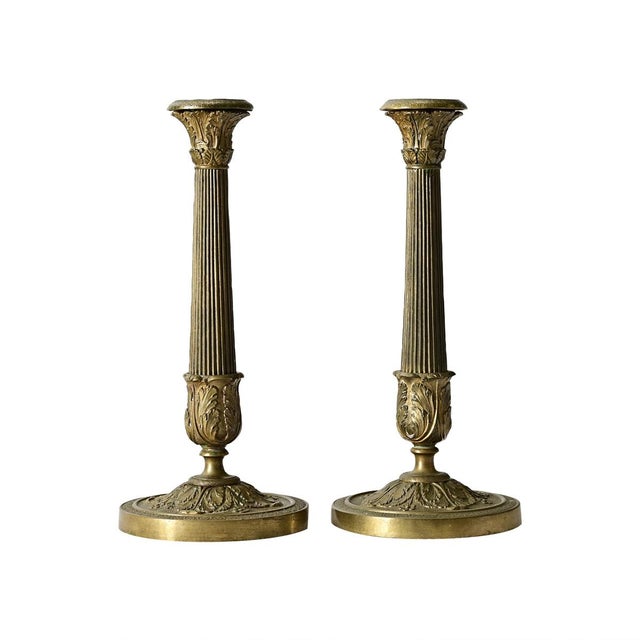 French French Pair of 18th Century Louis XVI Style Gilt Bronze Candlesticks For Sale - Image 3 of 11