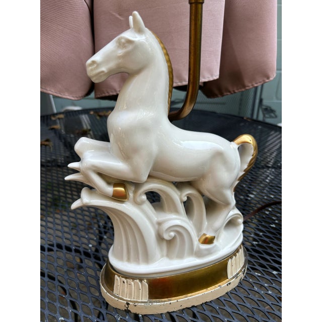 Vintage Art Deco White Gold Porcelain Horse Sculpture Lamp For Sale - Image 9 of 12