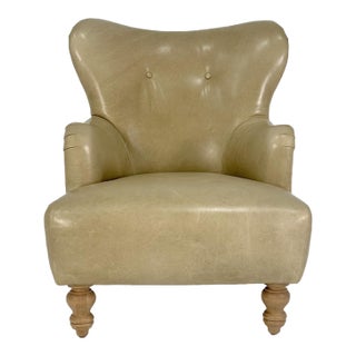 Vintage Designer Leather English Roll Arm Club Chair With Modern Wingback Silhouette For Sale