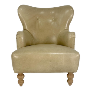 Vintage Designer Leather English Roll Arm Club Chair With Modern Wingback Silhouette