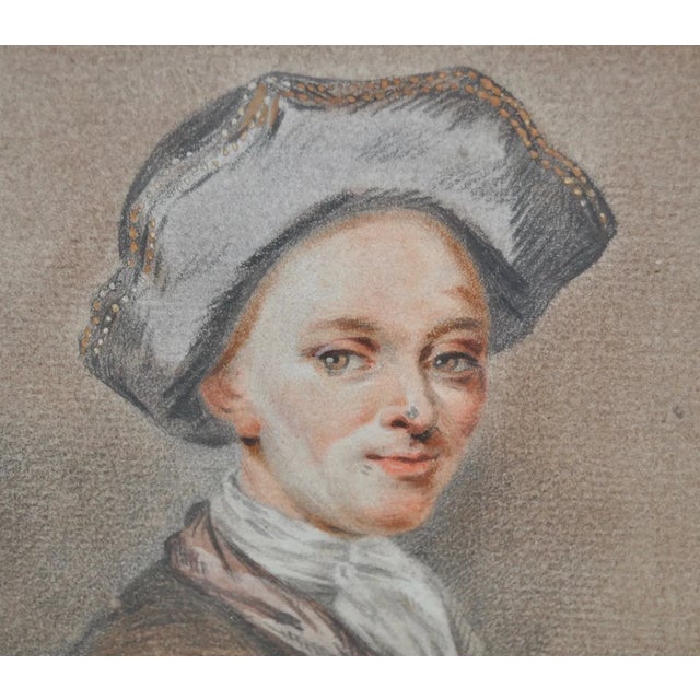 Traditional 1900s European Watercolor Portrait For Sale - Image 3 of 4