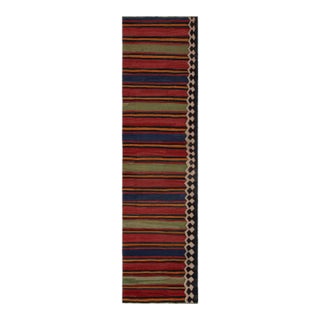 1950s Vintage Afghan Tribal Kilim Runner Rug With Colorful Stripes For Sale