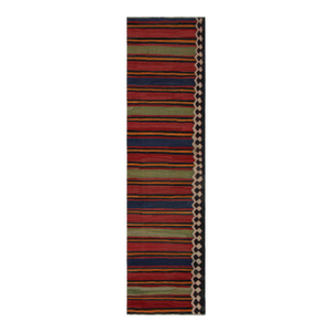 1950s Vintage Afghan Tribal Kilim Runner Rug With Colorful Stripes