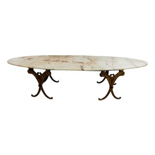 Oval Marble and Brass Coffee Table, Italy, 1940s For Sale