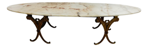 Oval Marble and Brass Coffee Table, Italy, 1940s