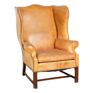 20th Century Tall Wing Back Vintage Leather Armchair From Denmark For Sale