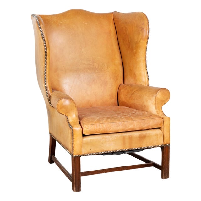 20th Century Tall Wing Back Vintage Leather Armchair From Denmark For Sale