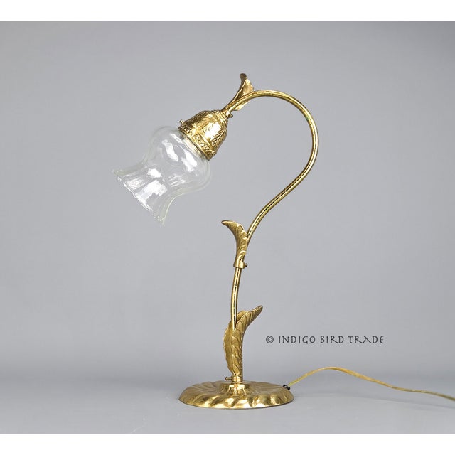 Vintage Flower Shaped Brass and Glass Shade Table Lamp Beautifully shaped like a flower, this solid brass desk lamp would...