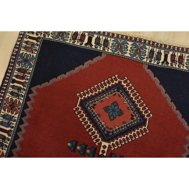 Yalameh Rug 3’4” X 4’10” Red Wool Vintage Tribal Hand-Knotted Carpet For Sale In Philadelphia - Image 6 of 12