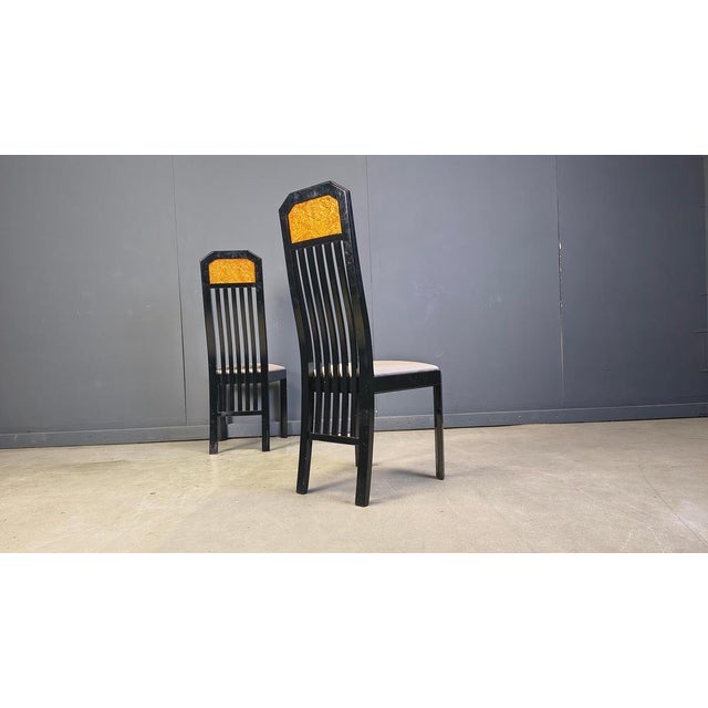 1980s Vintage Burl Wood and Lacquer Dining Chairs, 1980s, Set of 6 For Sale - Image 5 of 14