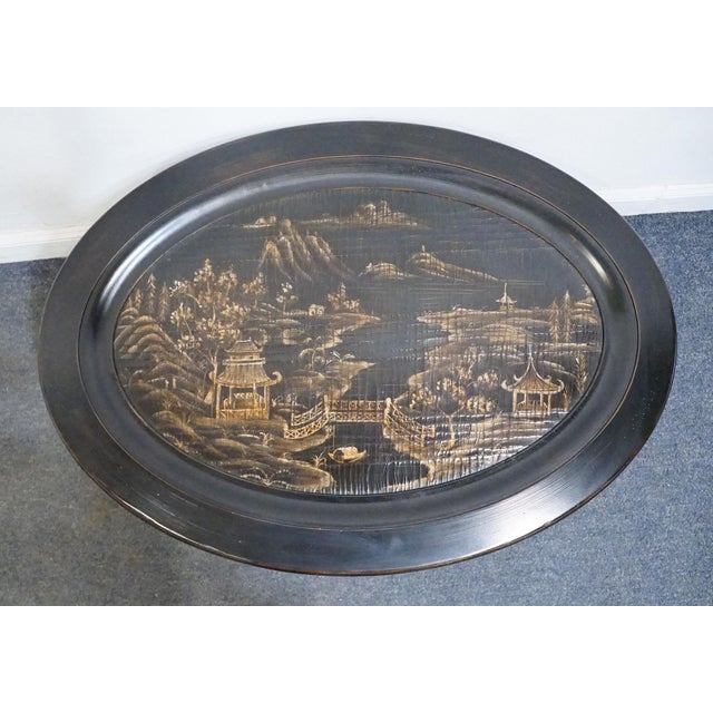 Wood Ethan Allen Asian Inspired Faux Bamboo Black and Gold 35" Accent End Table / Serving Tray 13-8230 For Sale - Image 7 of 9