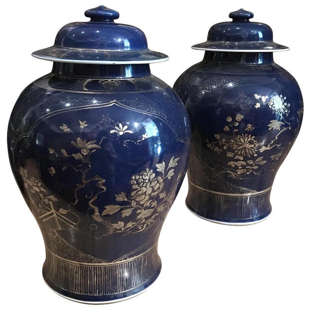 Chinese Powder-Blue Gilt-Decorated Jars, 18th Century, Set of 2 For Sale - Image 14 of 14