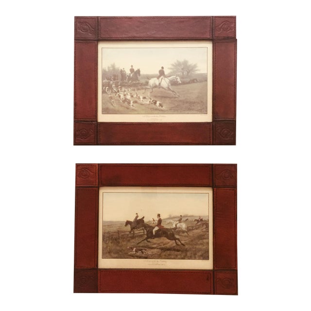 English Hunting Prints - Leather-Framed Grafiche Tasgotti / Thomas Blinks - a Pair For Sale