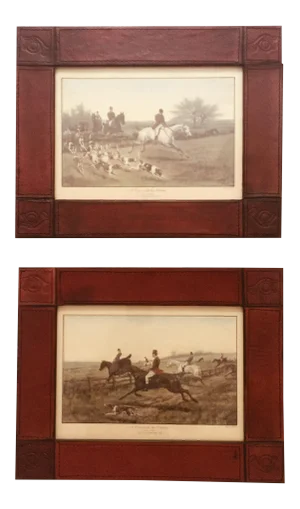 English Hunting Prints - Leather-Framed Grafiche Tasgotti / Thomas Blinks - a Pair