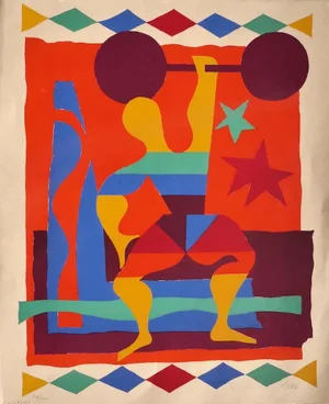 Weight Lifter - Original Lithograph by Léon Gischia - Late 1900 Late 1900