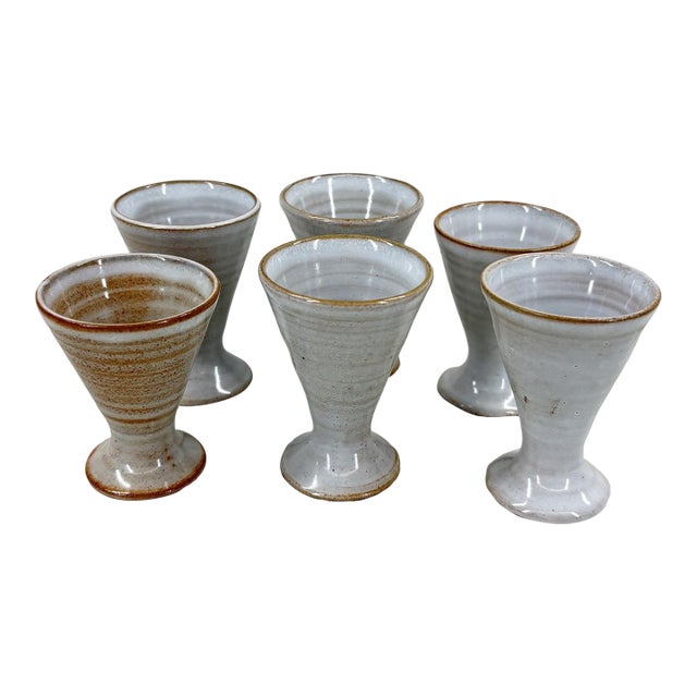 Set of 6 Hand-Thrown French Studio Pottery Egg Cups - Le Lion Villeneuve De Berg For Sale
