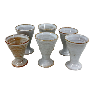 Set of 6 Hand-Thrown French Studio Pottery Egg Cups - Le Lion Villeneuve De Berg