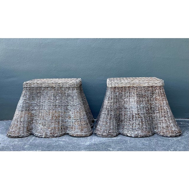 Vintage Coastal Woven Rattan Draped Side Tables - A Pair For Sale - Image 10 of 12