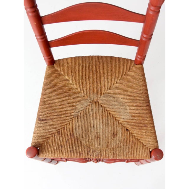 Vintage Red Ladder Back Rush Seat Chair For Sale - Image 6 of 18