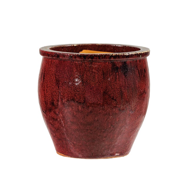 Vintage Chinese Oxblood Glazed Ceramic Planter with Flared Rim For Sale - Image 14 of 18
