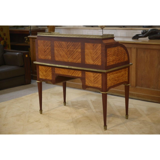 Napoleon III Louis XVI Style Marquetry Cylinder Desk For Sale - Image 13 of 18