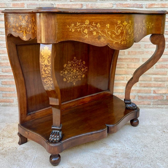 French Marquetry Walnut Console with Drawer, 1950s For Sale - Image 4 of 14