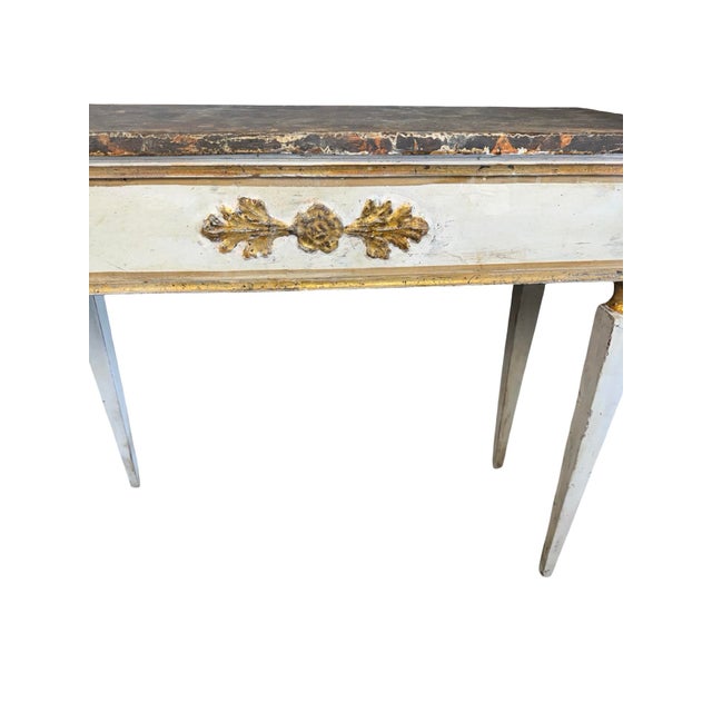 1920s Pair of 1920s Italian Neoclassical Painted and Parcel-Gilt Console Tables Faux Marble For Sale - Image 5 of 10