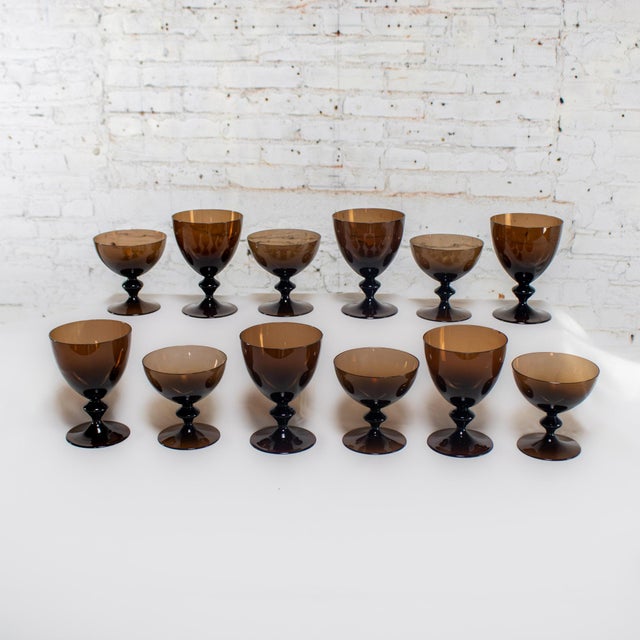 Mid to Late 20th Century Scandinavian Modern Stemware Brown Set of 12 Attr Bjorkshult Swedish Glass For Sale - Image 9 of 18