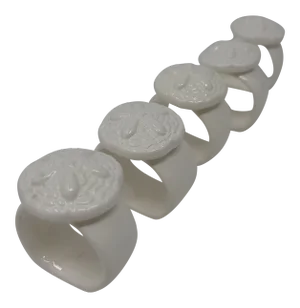Sand Dollar White Ceramic Napkin Rings - Set of 5
