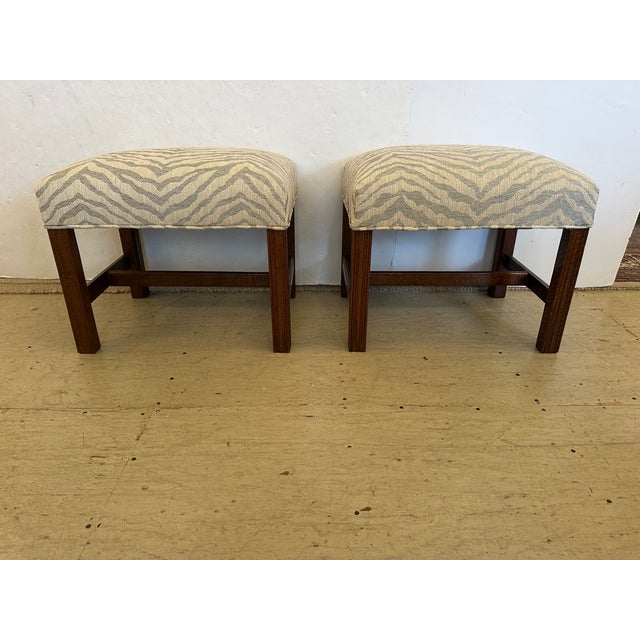 Cream Newly Upholstered Benches in Neutral Animal Print -Pair For Sale - Image 8 of 11