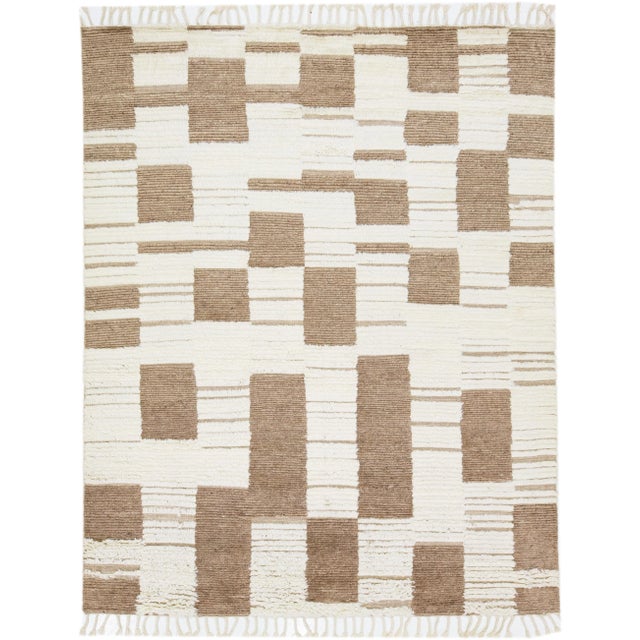 Textile 2020s Modern Beige and Brown Wool Rug Abstract Moroccan Style For Sale - Image 7 of 7