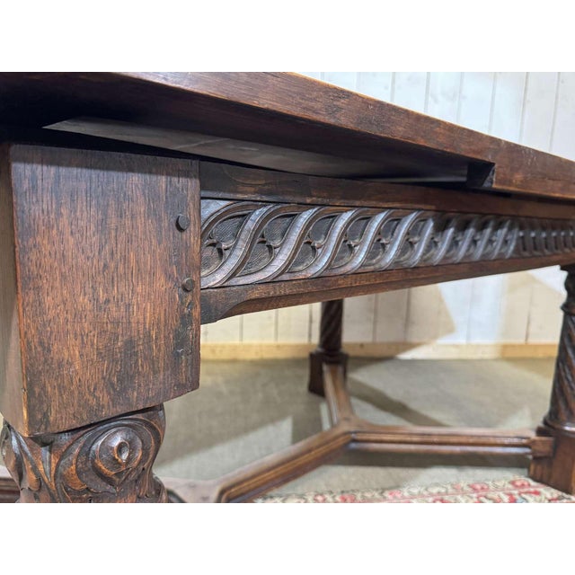 Extendable Oak Table with Gothic Decoration, 1930s For Sale - Image 9 of 18