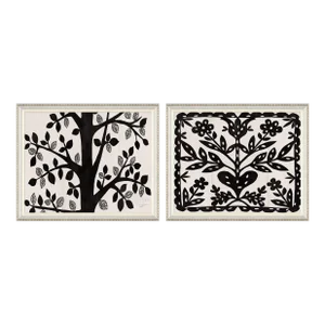 Black Tree & Flower Art Print in Beaded White Frame by Paule Marrot - Set of 2