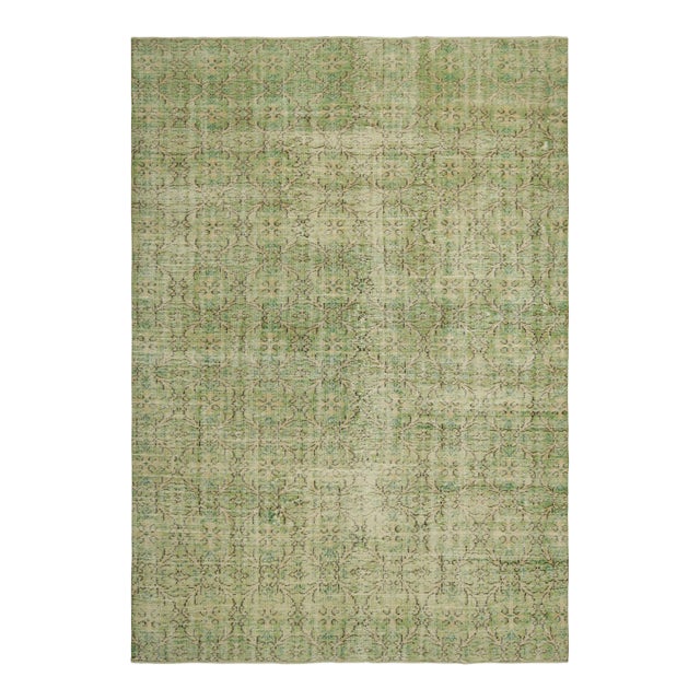 Vintage Zeki Müren Rug in Chartreuse Green With Floral Patterns | Rug & Kilim For Sale