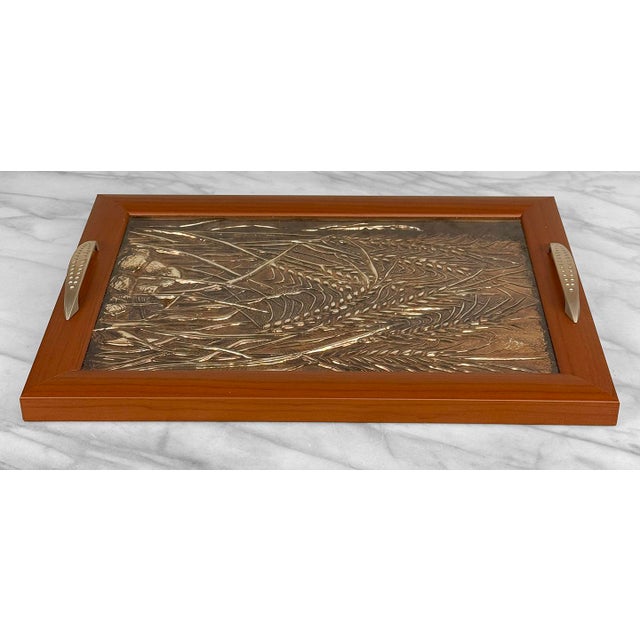 1980s Vintage Traditional Copper Relief Glass Top Butlers Serving Tray For Sale - Image 5 of 7