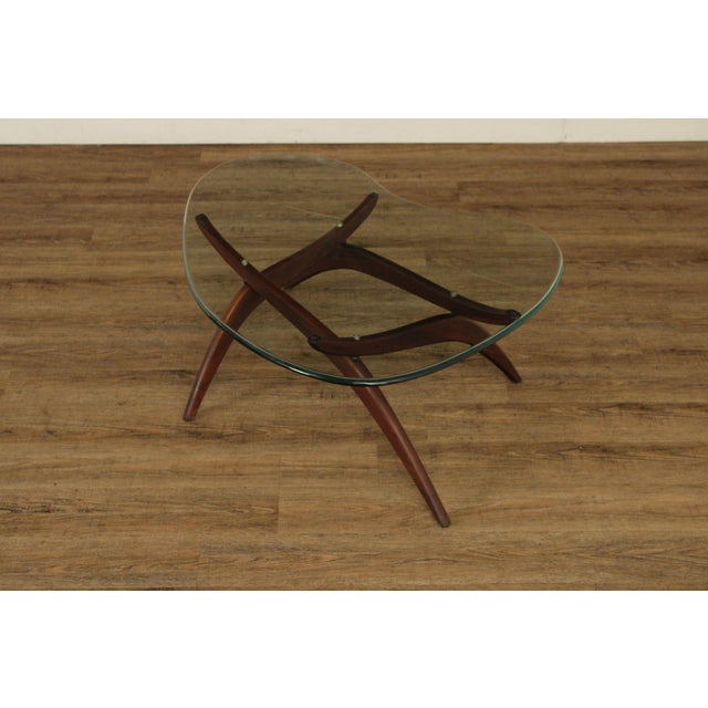 High Quality Vintage Walnut Base Coffee Table with Shaped Glass Top, Possibly by Forest Wilson (Not Labeled)