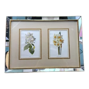 Italian Mirror Frame With English Chromolithographic Floral Prints - 01